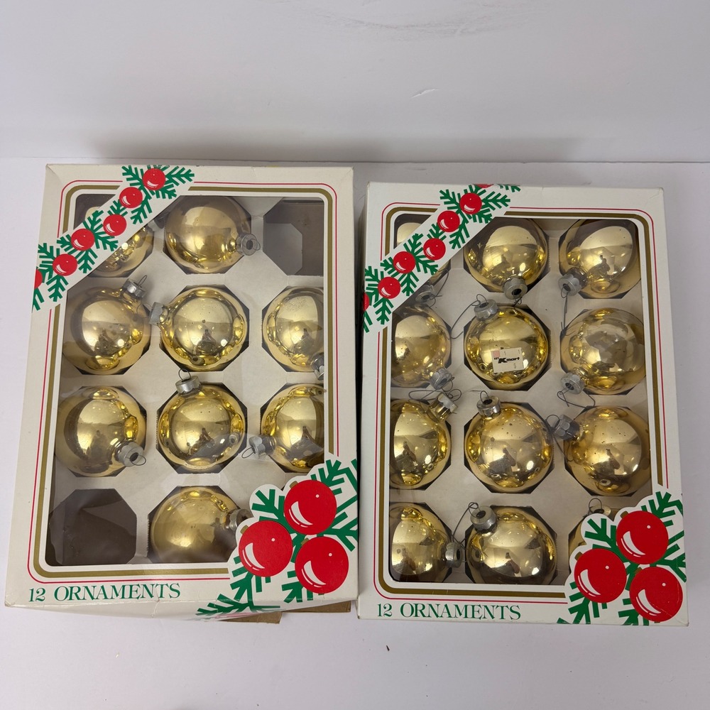 Vintage Rauch Hong Kong Gold Mercury Glass Christmas Ornaments Lot of 22